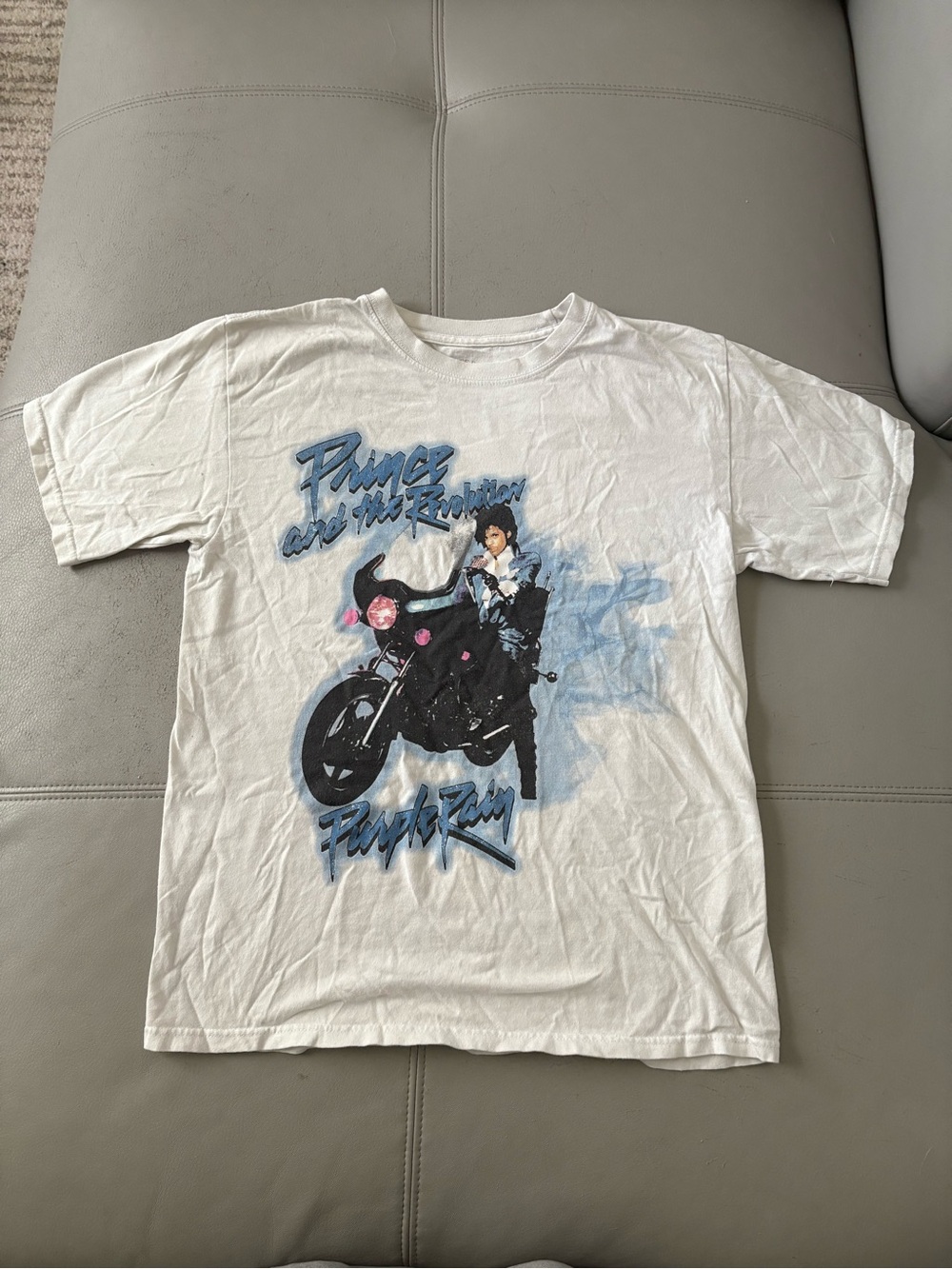 Prince Kids White Graphic Tee with Blue & Black Motorcycle Art